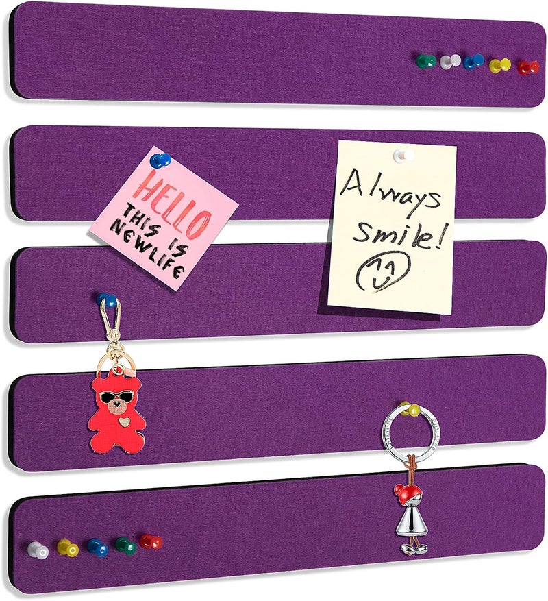 Arlasuo Felt Pin Board Bar Strips Bulletin Board for Bedrooms Offices Home Wall Decoration, Notice Board Self Adhesive Cork Board with 35 Push Pins for Paste Notes, Photos, Schedules (Purple) - Image 1